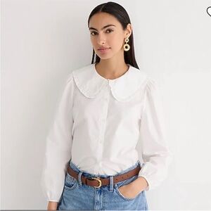 J Crew Cotton Ruffle-Collar Button Blouse, Size 4